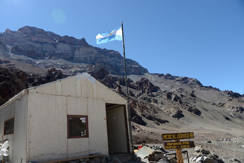 17 Medical Services Building With Aconcagua West Face Behind At Aconcagua Plaza de Mulas Base Camp
